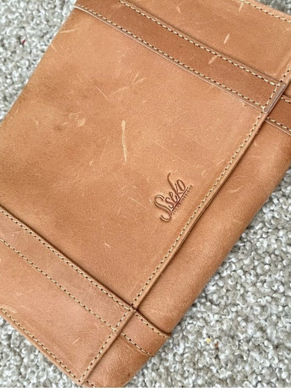 SSKEKO Tan Minimalist Leather Fanny Pack Crossbody Flap Bag - Picture 5 of 5